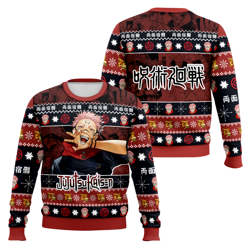 Anime-style Print Crew Neck Christmas Ugly Sweatshirt