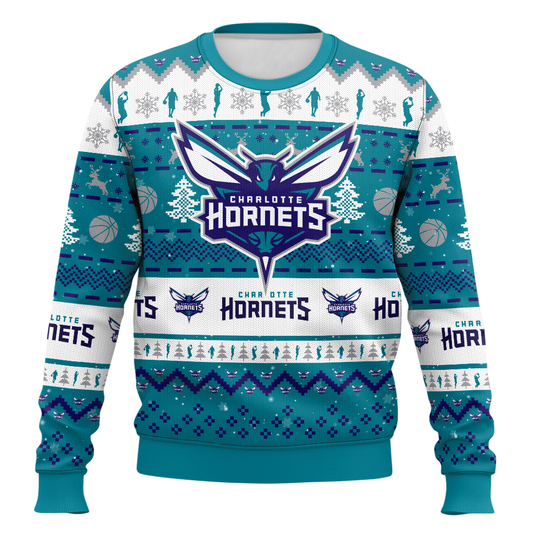 Basketball Print Christmas Ugly Sweatshirt Crew Neck Pullover