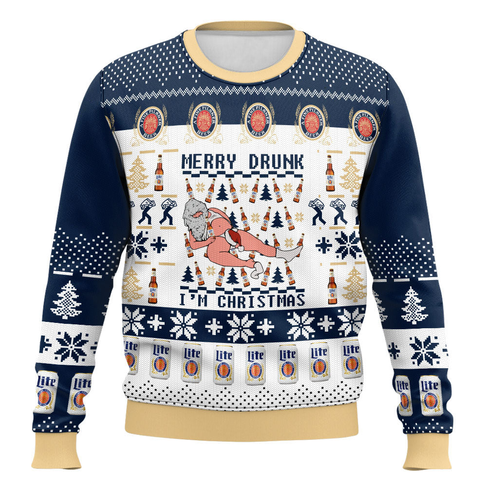Happy Drunk Ugly Christmas Sweater Santa