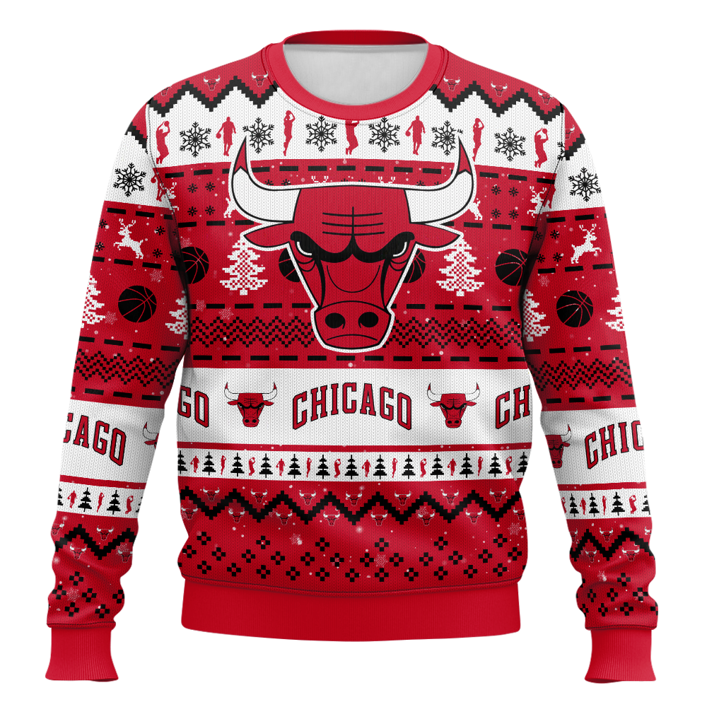 Basketball Print Christmas Ugly Sweatshirt Crew Neck Pullover