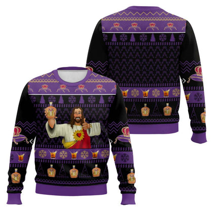 Festive Holiday Sweater with Crown and Text Design