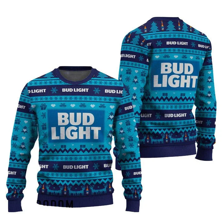 Bud Light Snowing Christmas Ugly Sweater