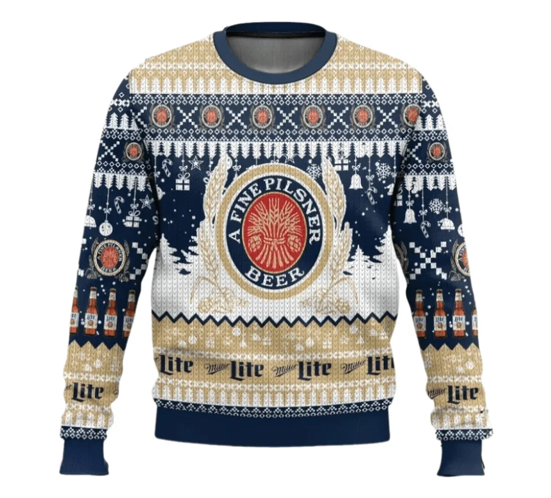 Miller Lite Christmas Peaceful Night Ugly Sweater