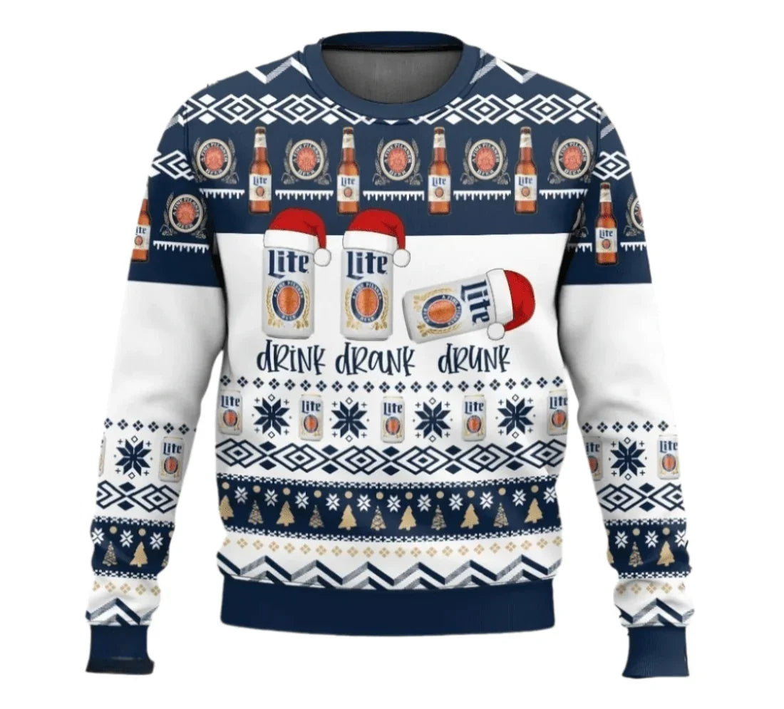 Miller Lite Drink Drank Drunk Ugly Sweater