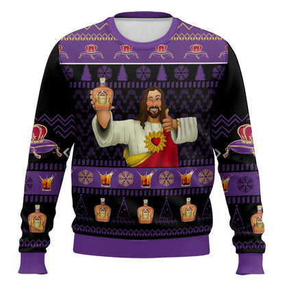 Festive Holiday Sweater with Crown and Text Design