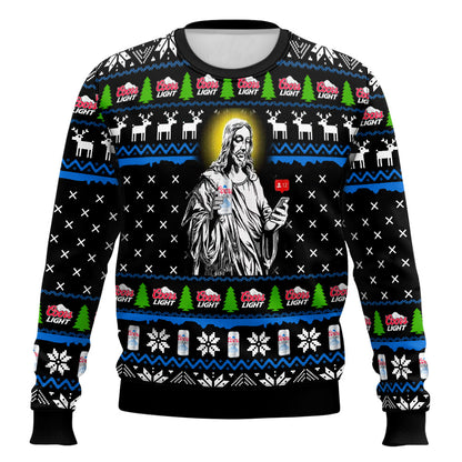 Jesus With Coors Ugly Christmas Sweater