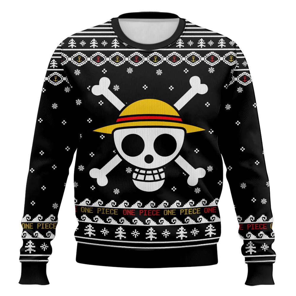 Anime-style Printed Round-neck Christmas Ugly Sweatshirt Pirate Gang Sweater