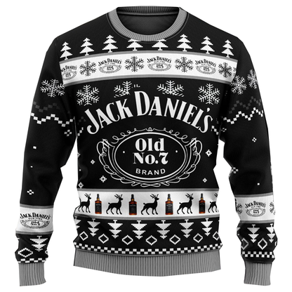 Unisex Whiskey Print Crew Neck Ugly Christmas Sweatshirt
